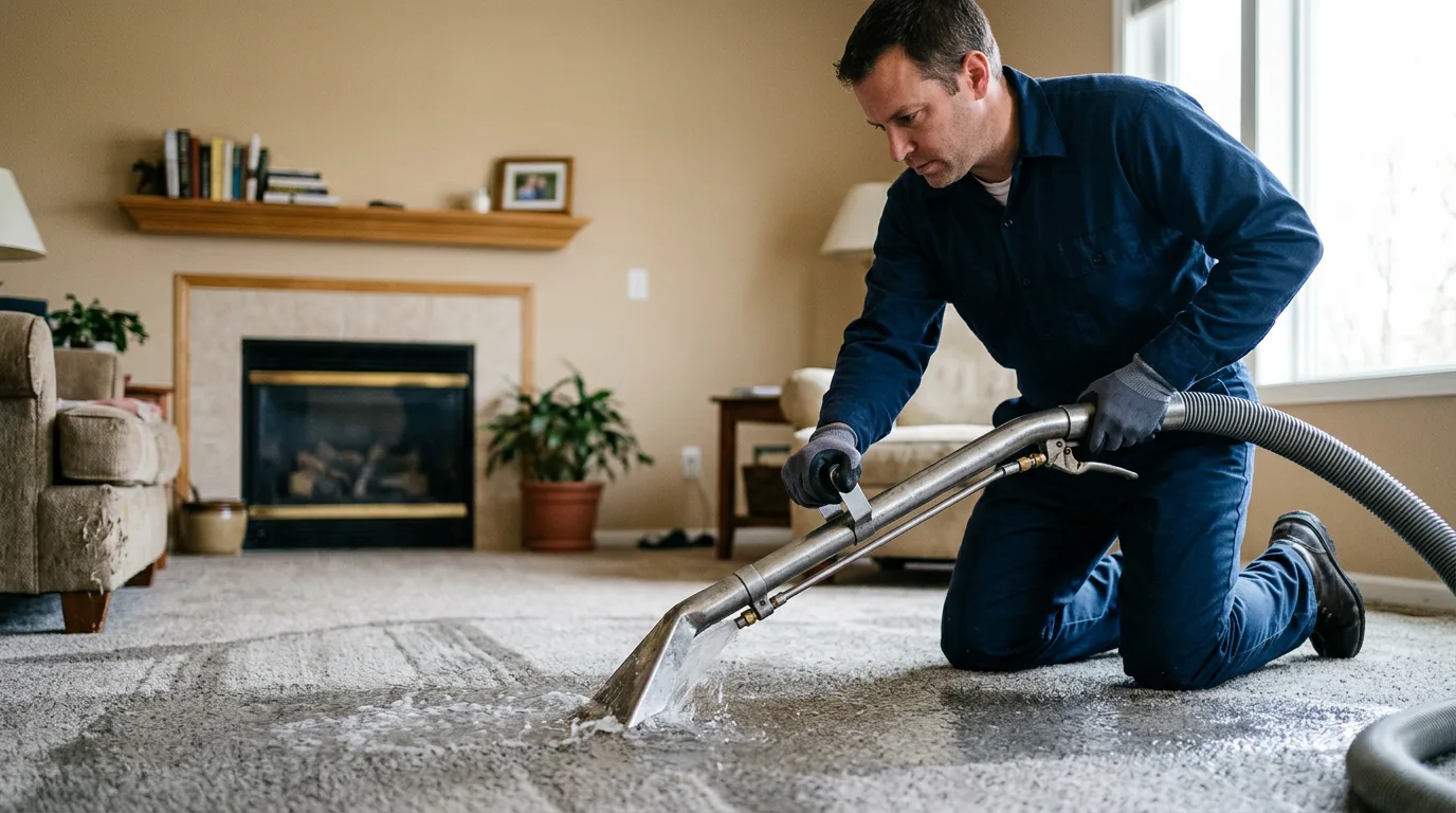 Water damage restoration technician working near Hughes, AR